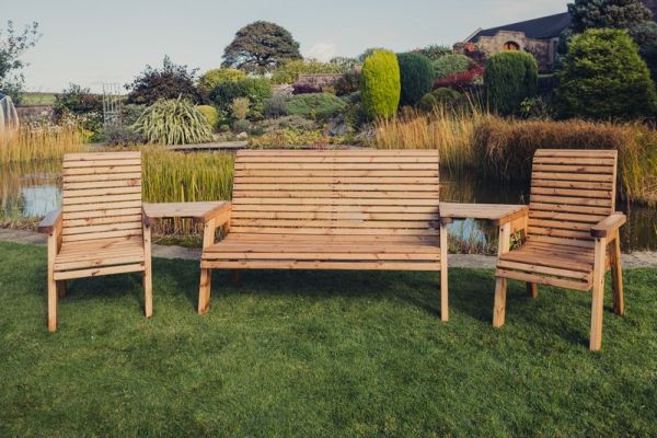 Valley 5 Seat Set 1X3B 2XC Angled Tray - Timber - L100 x W290 x H95 cm - Garden Furniture - Fully Assembled