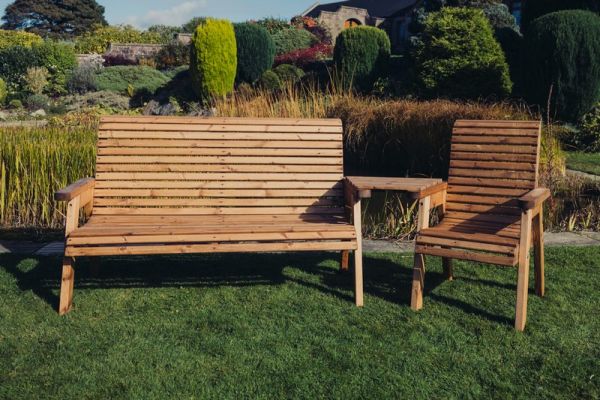 Valley 4 Seat Set 1XC 1X3B Angled Tray - Timber - L100 x W270 x H95 cm - Garden Furniture - Fully Assembled