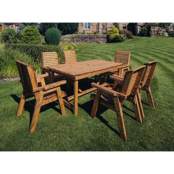 Valley 6 Seater Set 6XC - Timber - L220 x W330 x H95 cm - Minimal Assembly Required - Set of Waterproof Cushions Included