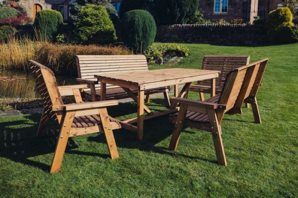 Valley Seat 10 Set 2X2B 2X3B Table - Timber - L220 x W330 x H95 cm - Garden Furniture - Minimal Assembly Required