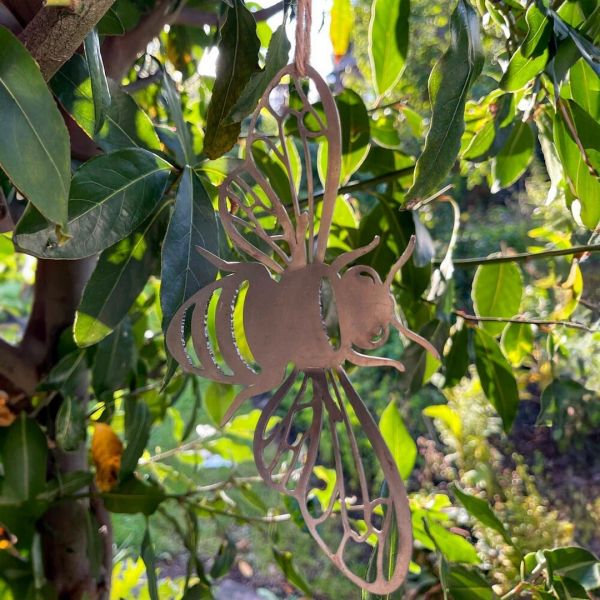 Hanging Folded Wings Bee Garden Art - W15 x H10 cm - Black