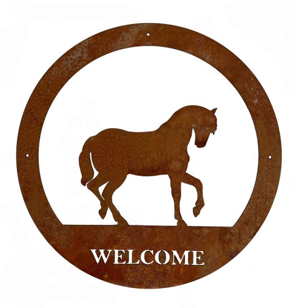 Horse Large Wall Art - With Text - Steel - W49.5 x H49.5 cm - Bare Metal/Ready to Rust