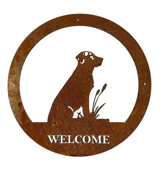 Labrador Small Wall Art - With Text - Steel - W29.5 x H29.5 cm - Bare Metal/Ready to Rust