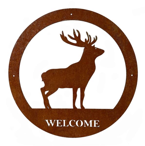 Stag Large Wall Art - With Text - Steel - W49.5 x H49.5 cm - Bare Metal/Ready to Rust