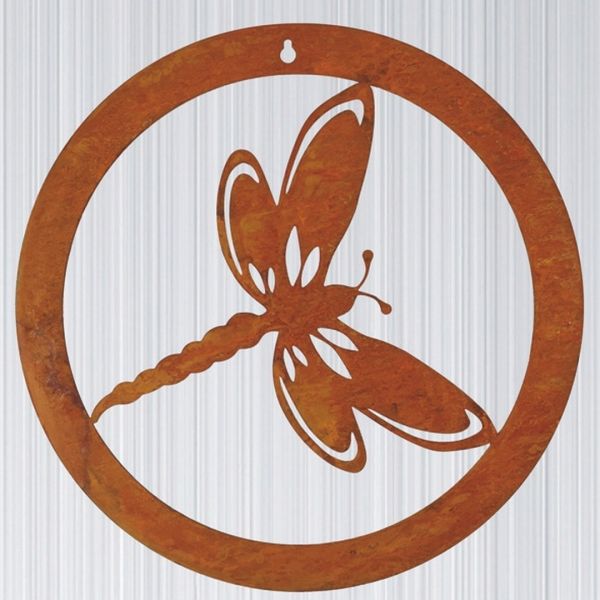 Dragonfly in a Circle Large Garden Wall Art - Bare Metal/Ready to Rust