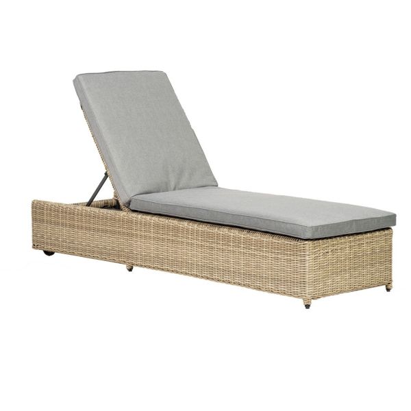 Wentworth Sunlounger Manual Multi Position with Cushion - Synthetic Rattan - H30 x W65 x L208 cm - Beige