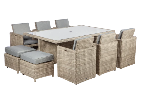 Wentworth 10 Seater Cube Set - Synthetic Rattan - H195 x W125 x L76 cm - Beige