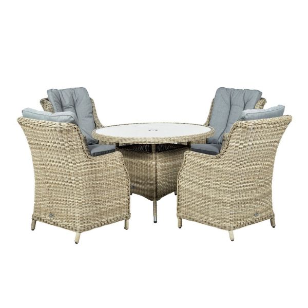 Wentworth 4 Seater Round Highback Comfort Dining Set - Synthetic Rattan - H74 x W110 x L110 cm - Beige