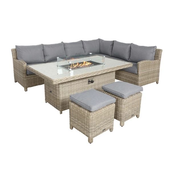 Wentworth 7 Pc Deluxe Modular Corner Dining / Lounging Set - Synthetic Rattan - H68 x W170 x L100 cm - Beige