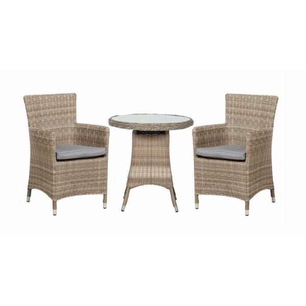 Wentworth 2 Seater Round Carver Bistro Set - Synthetic Rattan - H74 x W70 x L70 cm - Beige