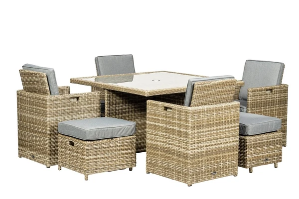 Wentworth 8 Seater Cube Set - Synthetic Rattan - H75 x W125 x L125 cm - Beige