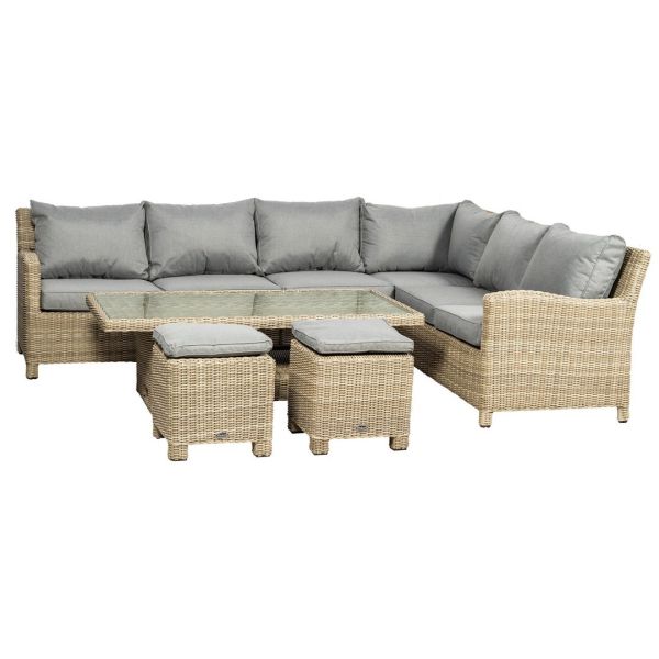 Wentworth 7 Pc Deluxe Modular Corner Dining / Lounging Height Adjustable Table - Synthetic Rattan - H68 x W150 x L80 cm - Beige
