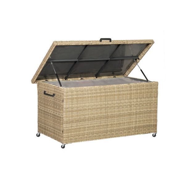 Wentworth Cushion Storage Box with Gas Lift Top & Inner Cover - Galvanized Steel/Rattan Weave - L76 x W161 x H93 cm - Grey