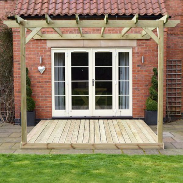 Wall Mounted Pergola and Decking Kit - L240 x W240 x H270 cm - Light Green