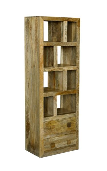 Yoga Tall Bookcase with 2 Drawer - Mango Wood - L35 x W60 x H175 cm - Light Finish