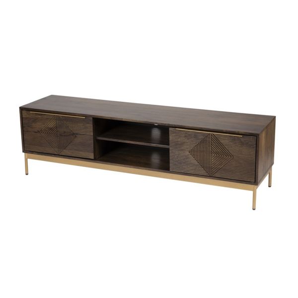 Zaine Carving TV Unit - Mango Wood - L40 x W160 x H46 cm - Dark Finish