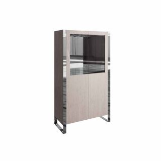 Drinks Cabinet - Pine/MDF/Metal - L90 x W40 x H160 cm - Silver Oak/Chrome